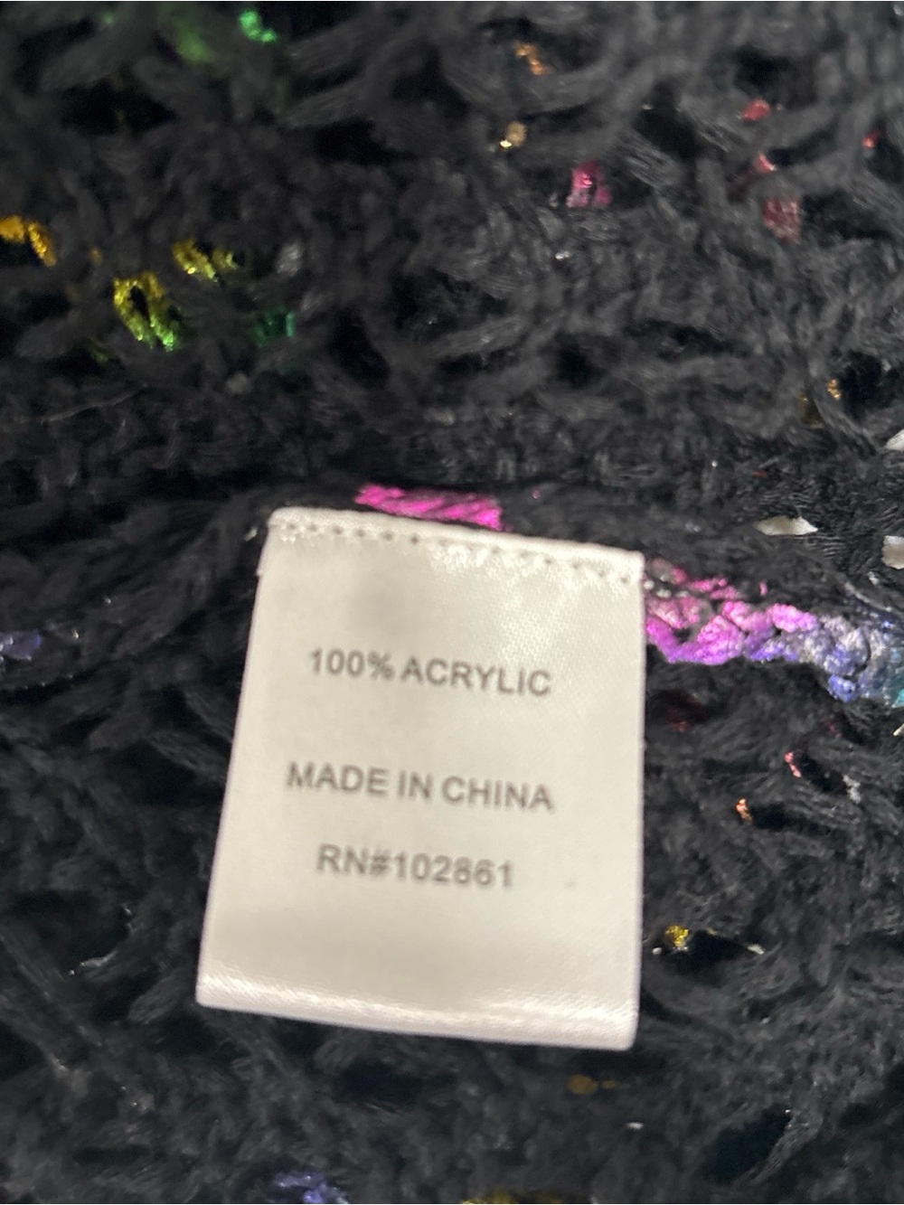 Adore Black Open-Knit Sweater with Multicolor Accents - Picture 7 of 7